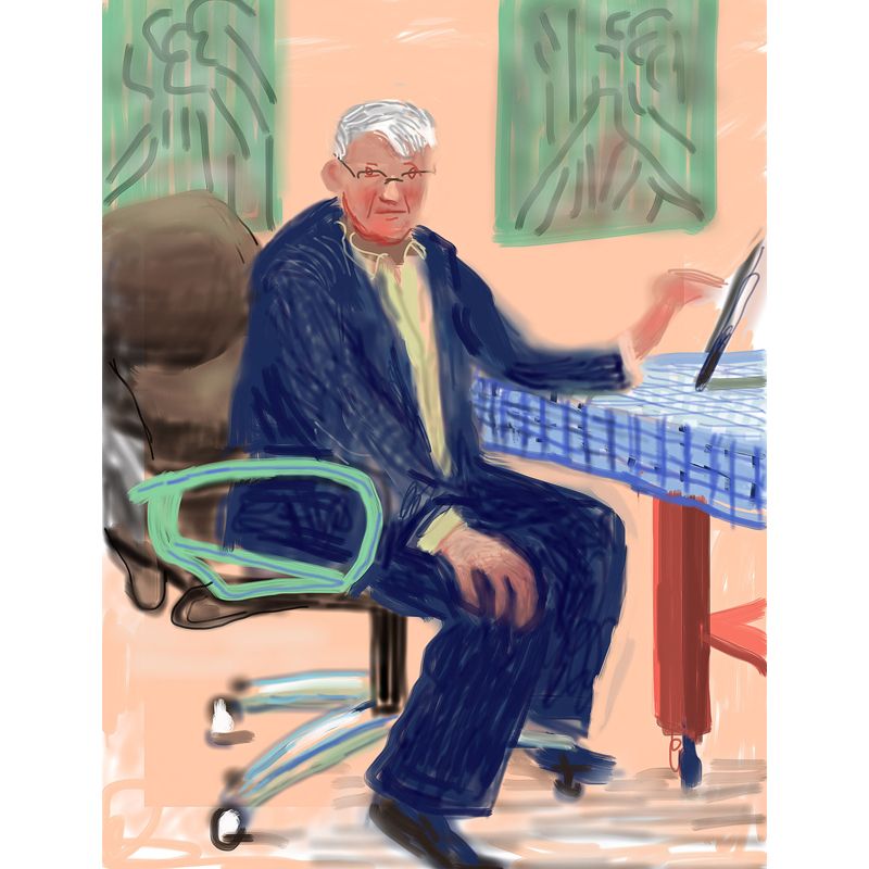 Hockney Self-Portrait Mural Art Deco Stain Proof Hallway Wall Covering, Custom Printed