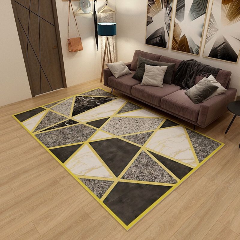 Simplicity Living Room Rug Multi-Color Geometrical Area Carpet Polyester Pet Friendly Anti-Slip Machine Washable Rug