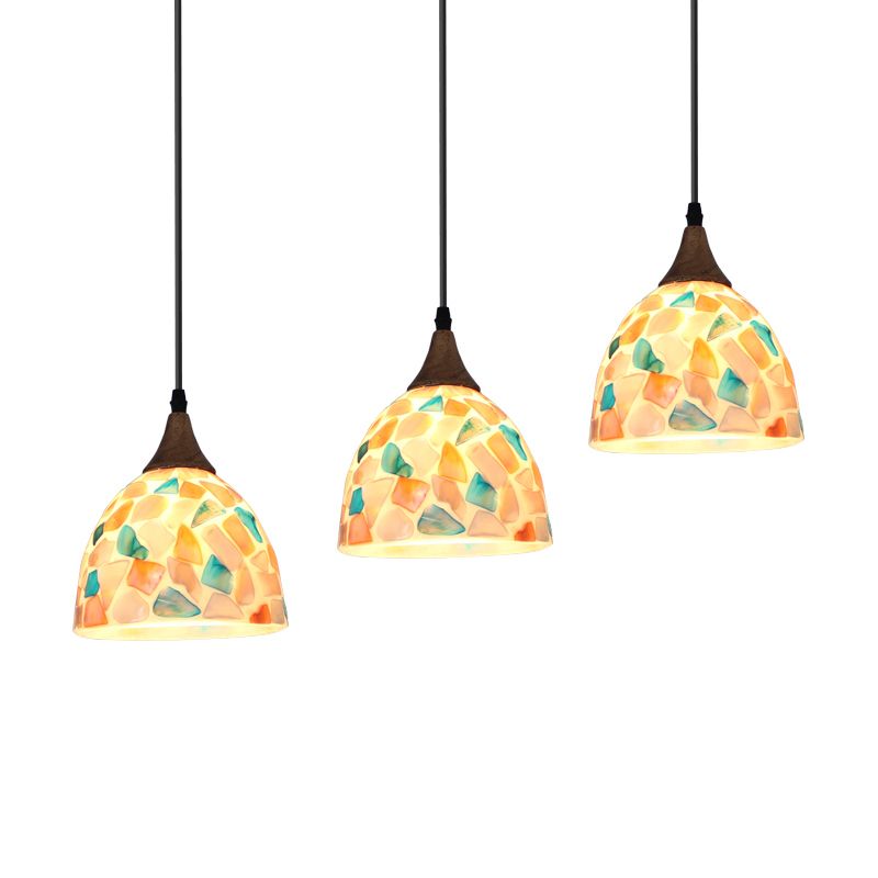 Mosaic Effect Bell Hanging Lamp Mediterranean Beige Shell Pendant Lighting for Kitchen