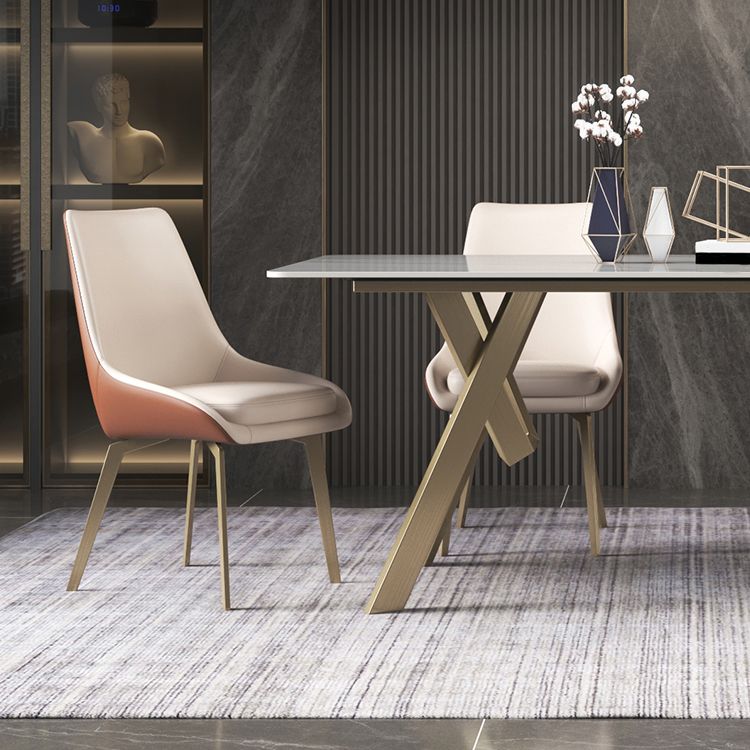 Luxury Sintered Stone Top Table Rectangle Table with Gold Metal Base and 4 Legs