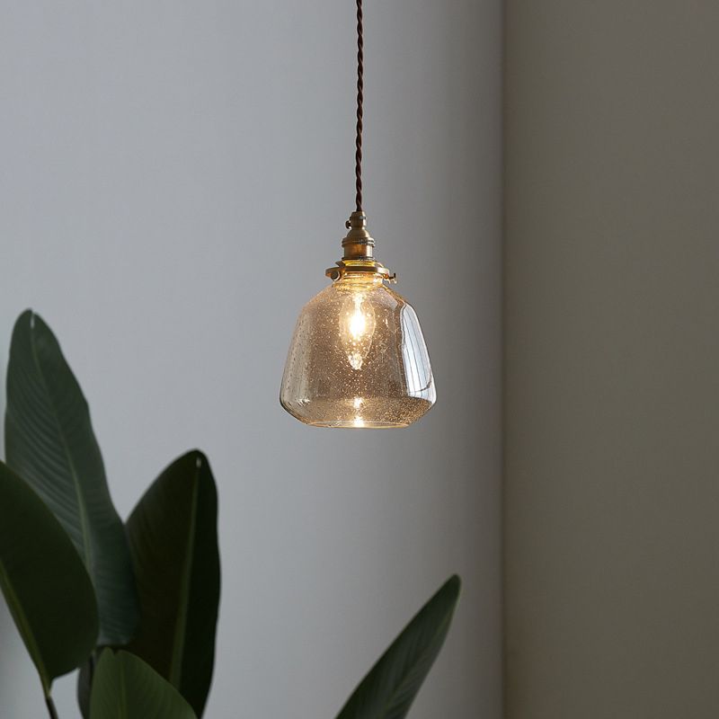 Glass Shade Pendant Light Fixture Tapered 1-Light Industrial Style Brass Hanging Light