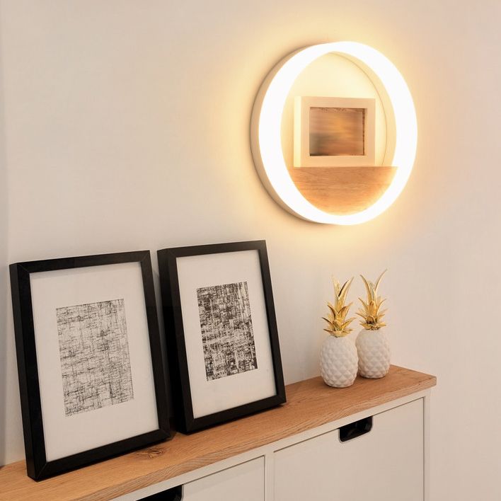 Moderne Stil runde Wandlampen Holz 1 Licht Wandbeleuchtung
