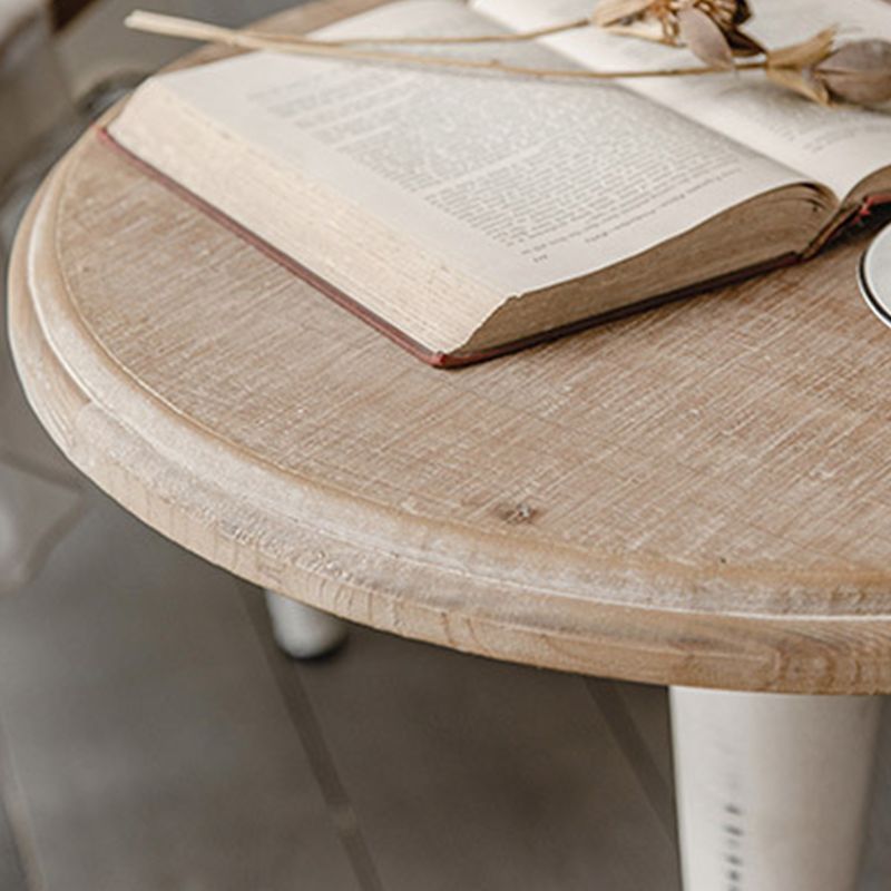 French Country Solid Wood Round Metal Pedestal Single Coffee Table