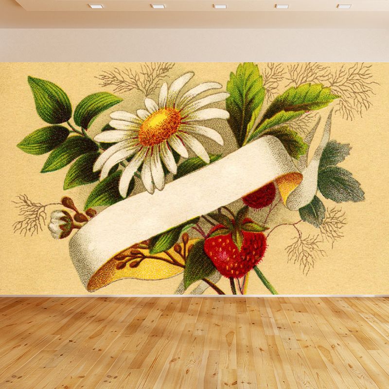 Huge Floral Print Mural for Bathroom Flower Wall Art in Brown, Moisture Resistant