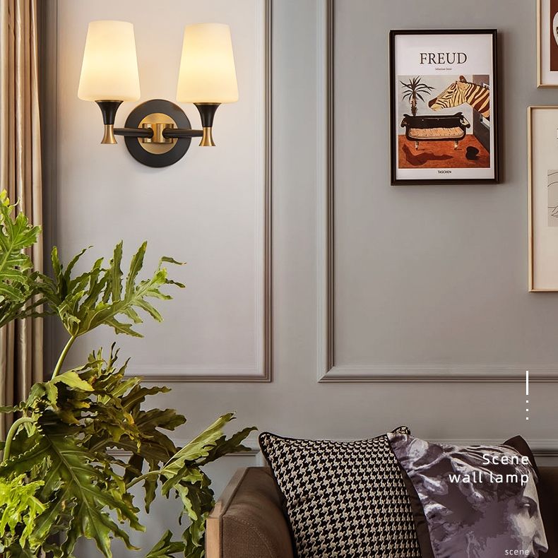 Frosted White Glass Sconce Light Cone Industrial Wall Sconce Light for Living Room