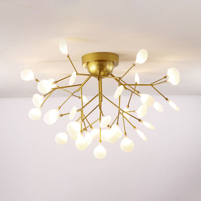 Metallic Tree Branch LED Semi Flush Light Nordic Style Flush Mount Ceiling Chandelier