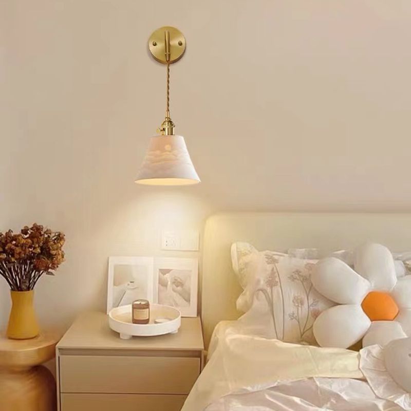 Modern Metal Wall Sconce Cone Shape Wall Lamps with Ceramic Shade