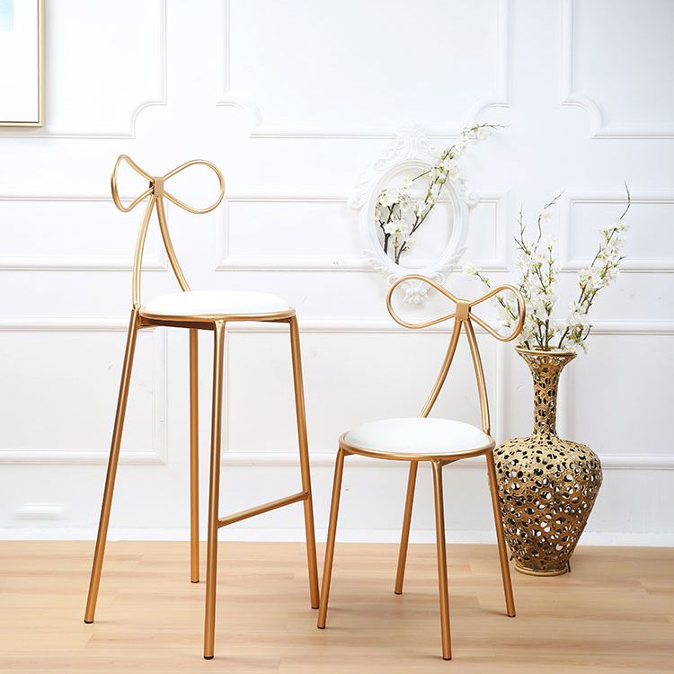 Glam Armless Backrest Counter Stool Iron Bar Stool with Leather Cushion