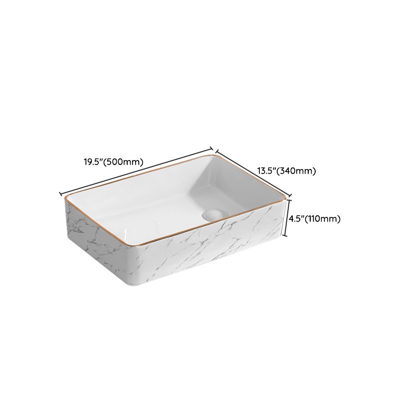 Traditional Vessel Bathroom Sink Rectangular Porcelain with Pop-Up Drain Vessel