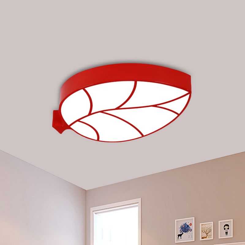 Children LED Flush Mount Fixture with Acrylic Shade Red/Pink/Yellow Leaf-Like Ceiling Lighting in Warm/White Light