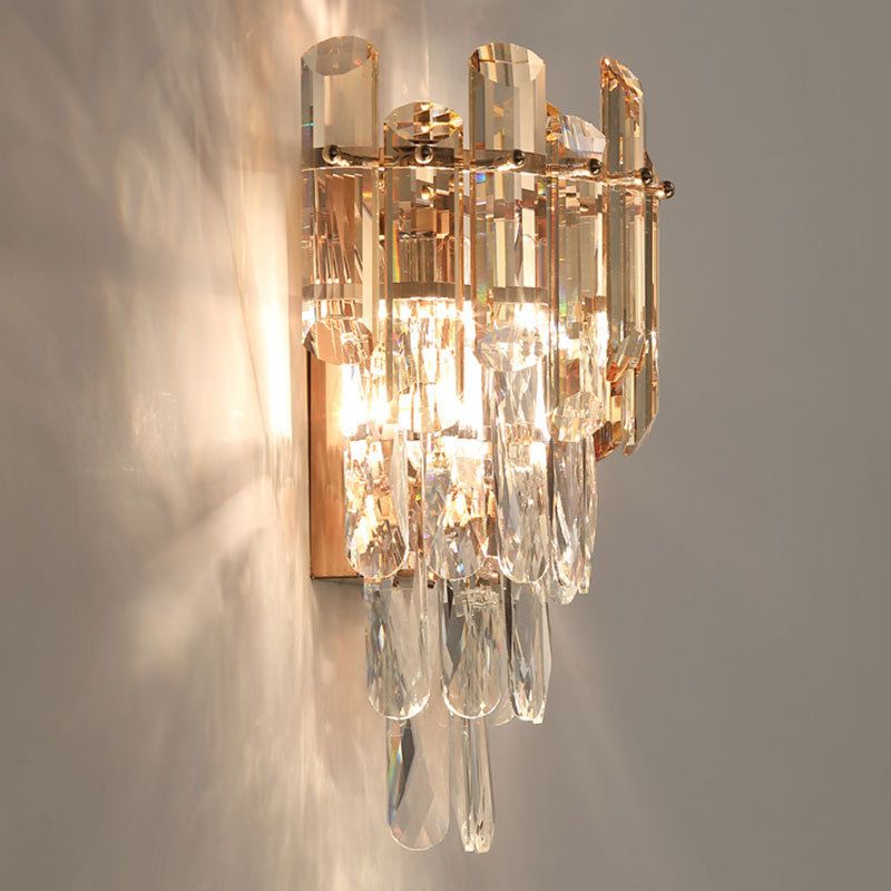 Modern Style Tiered Wall Light Crystal 2 Lights Sconces for Bedroom