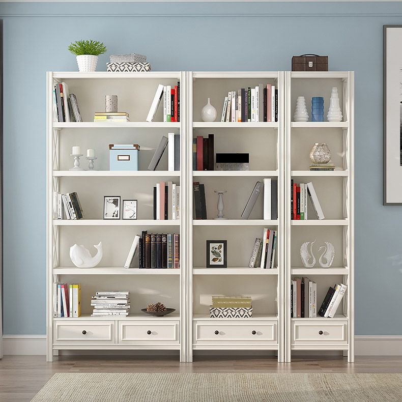 Wooden Standard Bookshelf Contemporary Closed Back Bookcase with Drawers