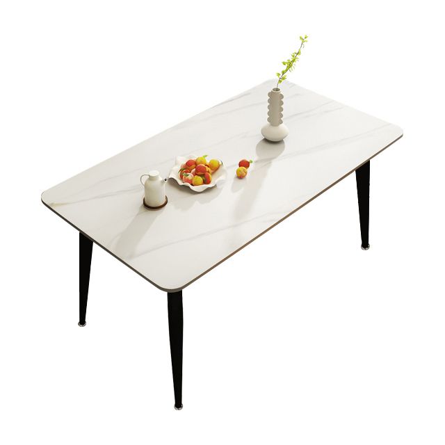 Glam Style Rectangle Dining Table Stone Top Dining Table with Black Legs