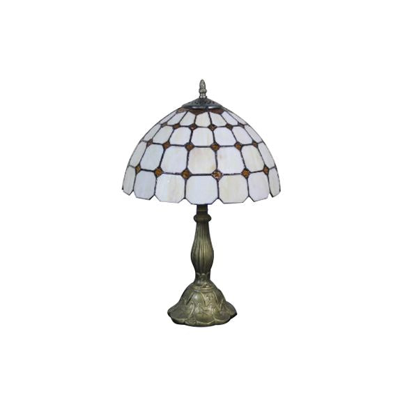 12"/8" Wide Lattice Bowl Office Desk Light with Bead Glass Single Light Tiffany Desk Lamp in White for Hotel
