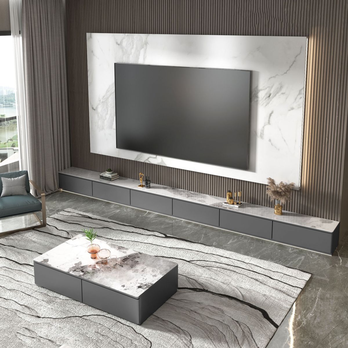 Stone TV Stand Console Contemporary Media Console for Living Room