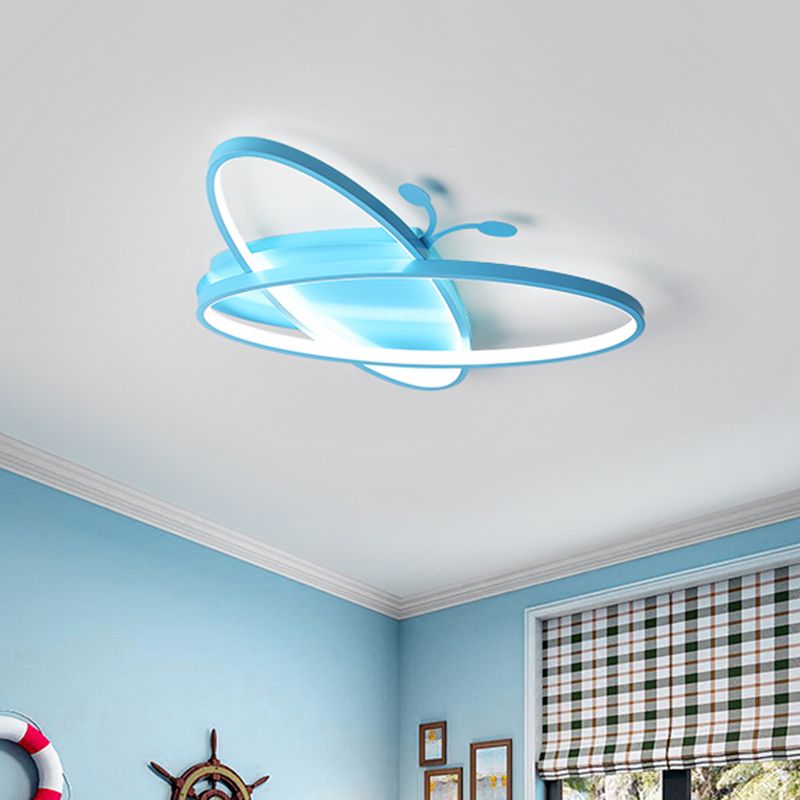 Pink / Blue Butterfly Ceiling Lamp Kids Style Iron LED Flush Mounted Light for Kindergarten