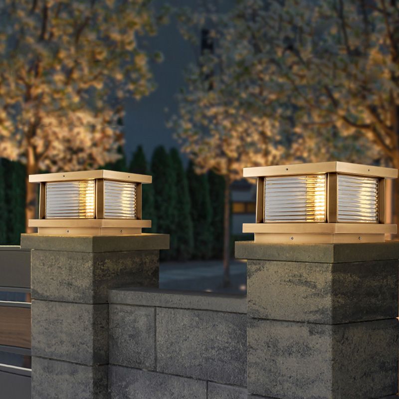 Modern Simple Outdoor Light Square Shape Copper Pillar Lamp for Outdoor