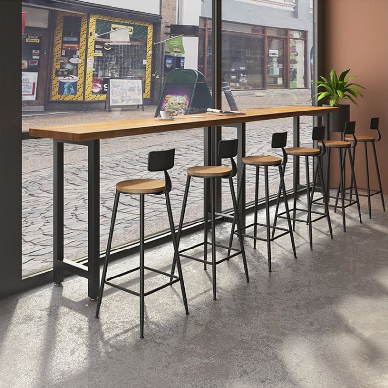 Indoor Bar Table Set Pine Solid Wood 1/7 Pcs Iron Base Bar Table and Stools