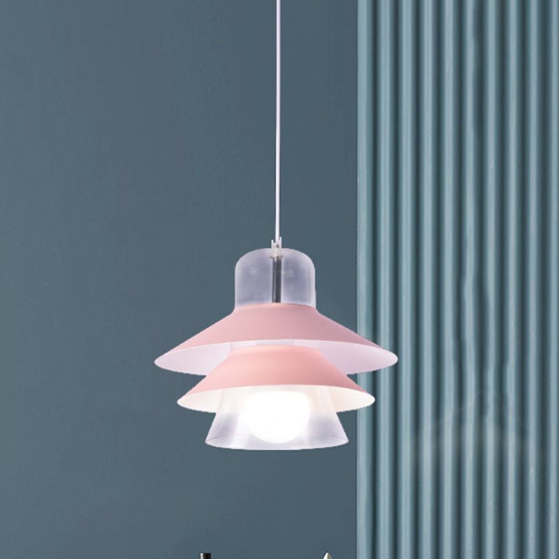 Wide Flare Pendant Lighting Modernist Metal 1 Bulb Hanging Light Fixture in Pink