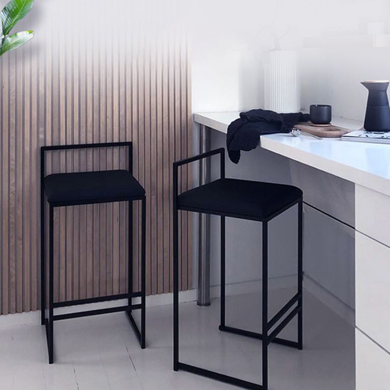 Modern Backrest Counter Stool Iron Kitchen Bar Stool with Velvet Cushion and Pedal
