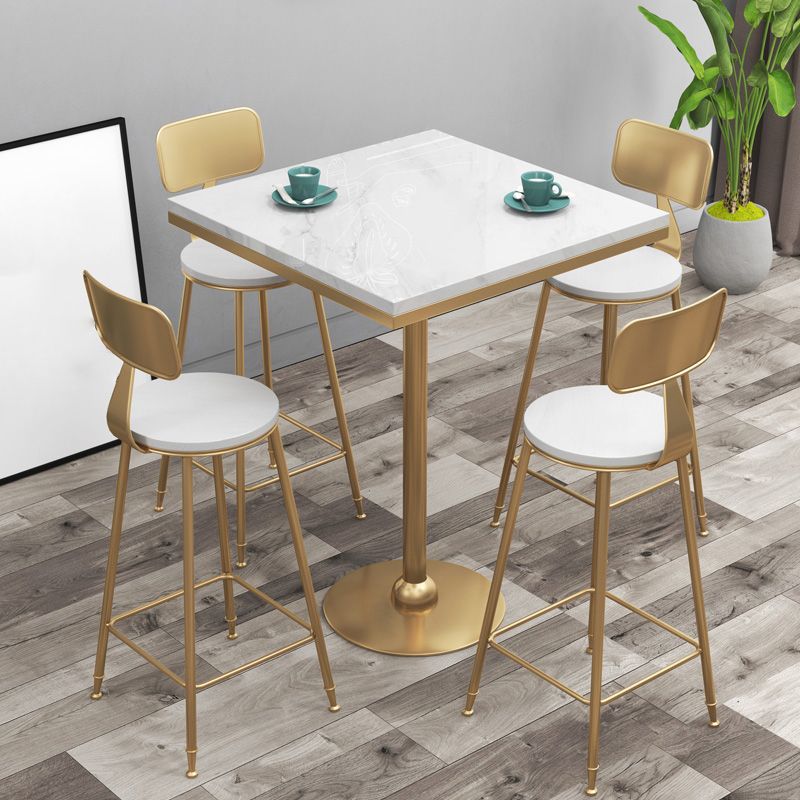 Gold Base Bar Table White Stone Fixed Pub Height Dining Table