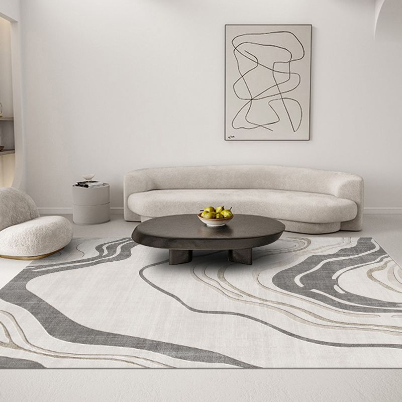 Funky Rug Beige Polyester Area Rug Stain Resistant Rug for Home Decor