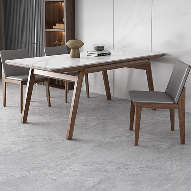 Rectangle Table Medieval Modern Sintered Stone Top Dining Table with Wooden Base