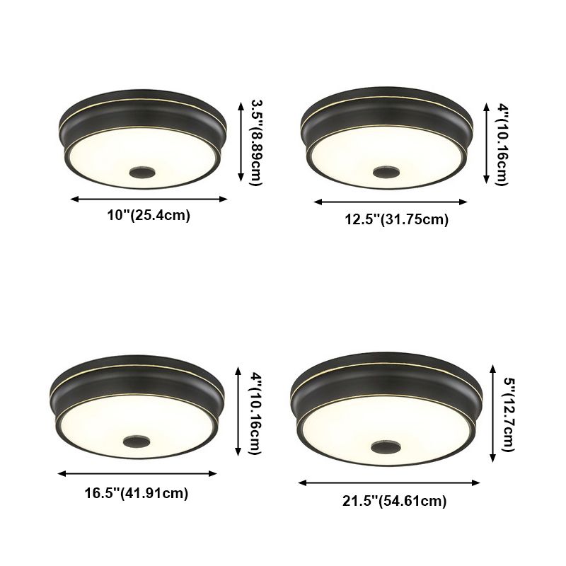 Round Glass Shade Ceiling Lamp Vintage LED Flush Mount Lighting for Bedroom