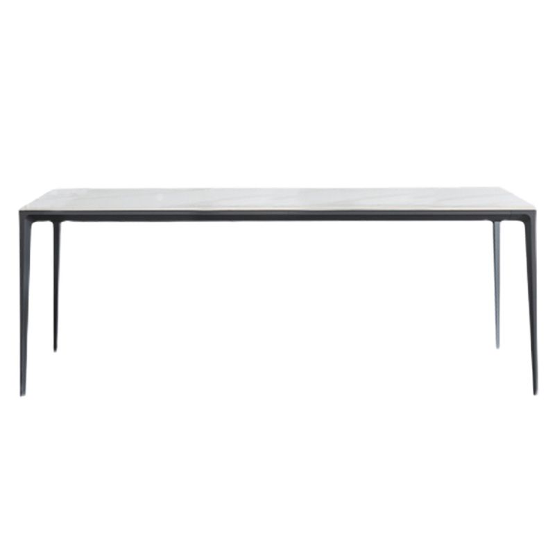 Sintered Stone Top Dining Table Rectangle Table in White with Metal Base and 4 Legs