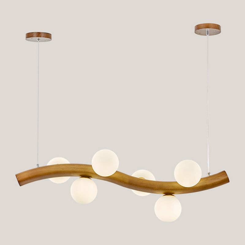 Contemporary 6/8/10-Light Brown Kitchen Island Lighting Wooden Island Pendant Lighting