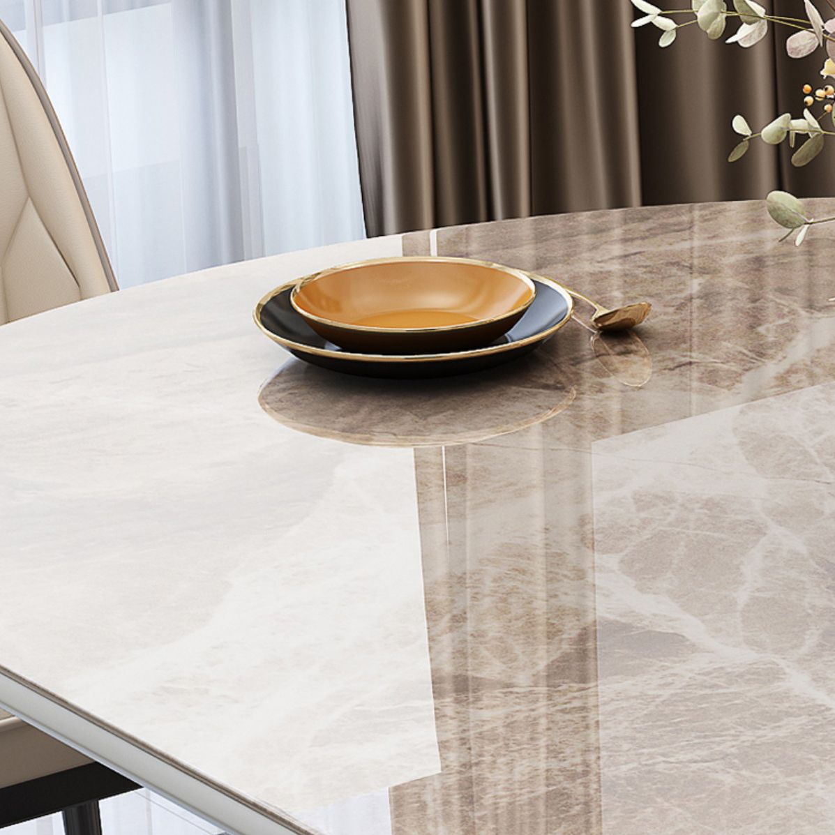 5/7 Pcs Contemporary Stone Round Shape Dinette Table with Upholstered Chair