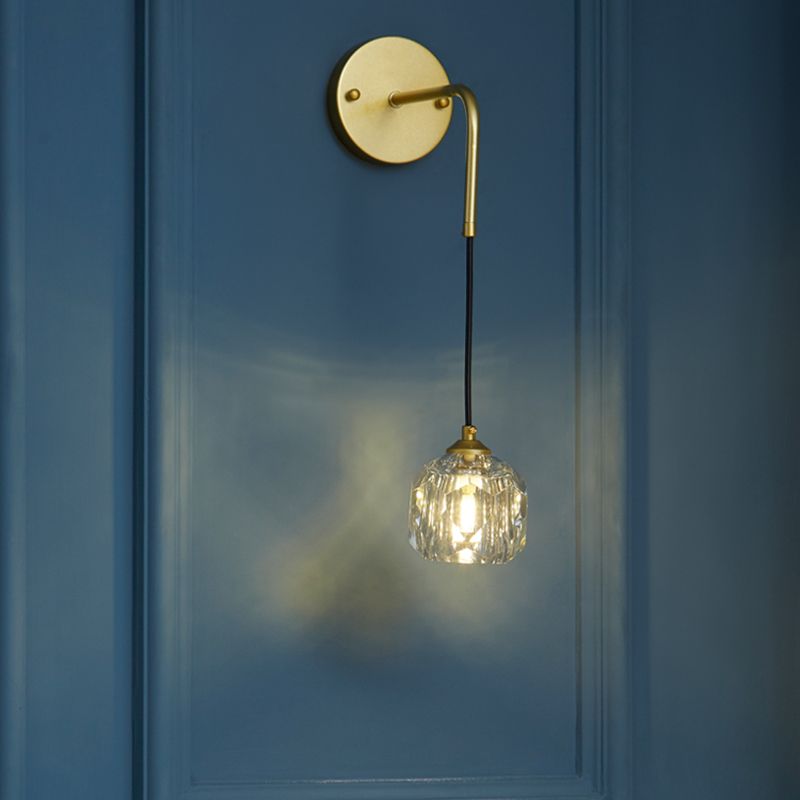 1-Light Contemporary Crystal Wall Sconce Armed Wall Light Lamp for Bedroom