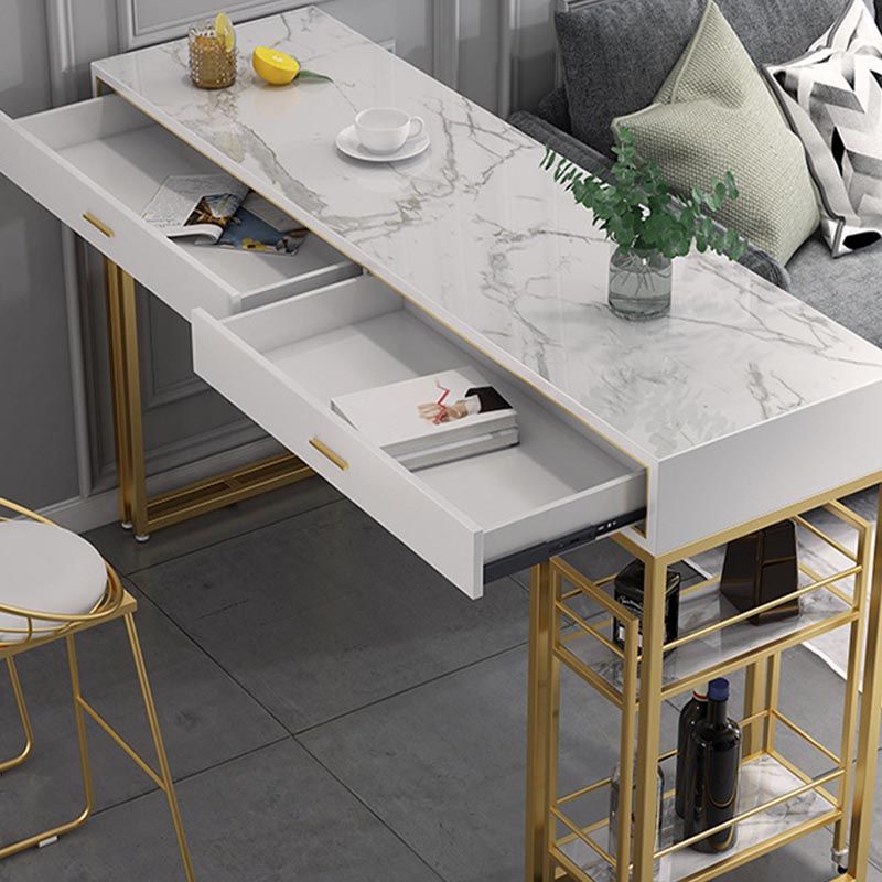 Rectangle Top Table Pub Height Dining Table with Gold Base for Bar