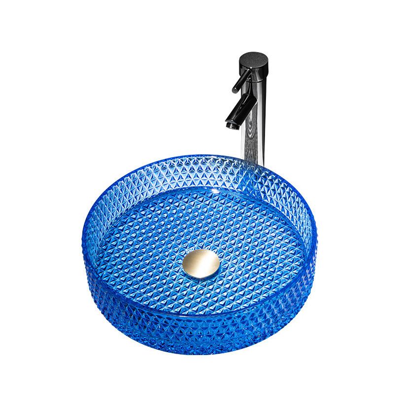 Modern Vessel Bathroom Sink  Round Glass with Faucet and with Pop-Up Drain Vessel