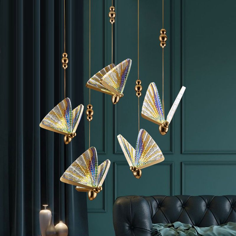 Butterfly Acryl LED Pendellampe künstlerische goldene Finish -Hängelampe für Esszimmer