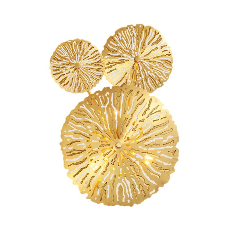 3/6/7 teste lampada da monte a parete in ottone in stile asiatico finitura oro foglia di loto foglia leggera applice