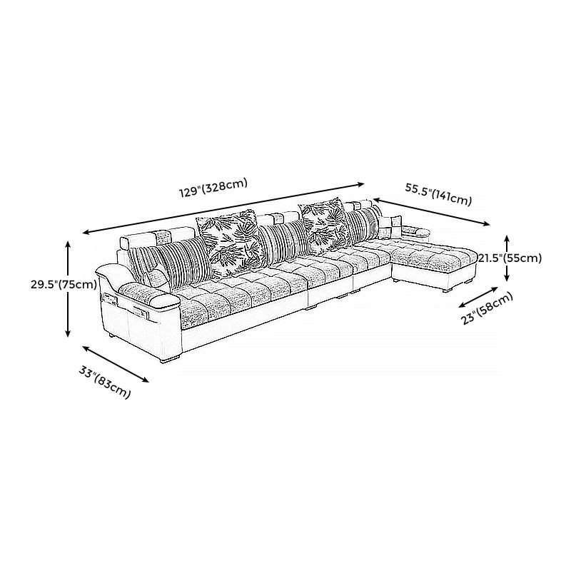 Dark Gray Pillow Top Arm Sectional Upholstered Cushions Back Sofa and Chaise