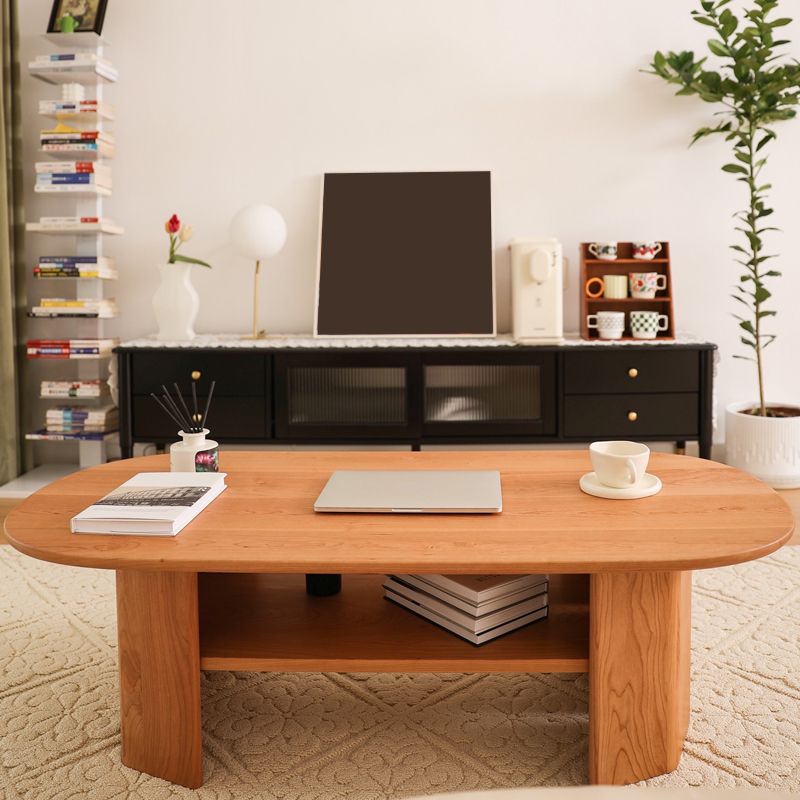 23" Wide Contemporary Coffee Table Solid Wood Coffee Cocktail Table with Storage