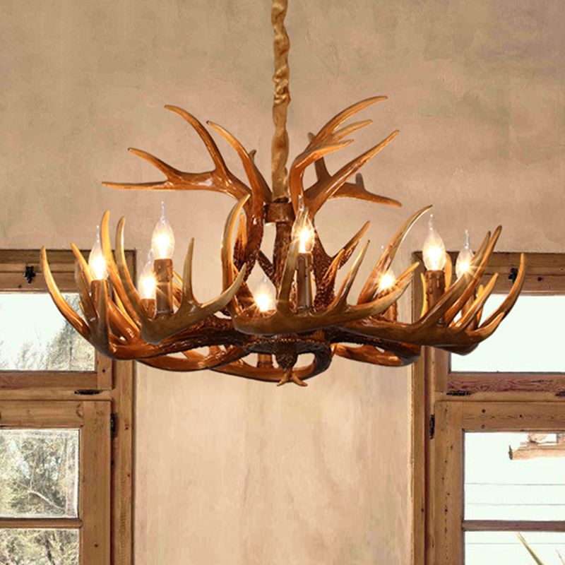 Resin Deer Horn Shaped Suspension Light Traditional Restaurant Chandelier Lighting
