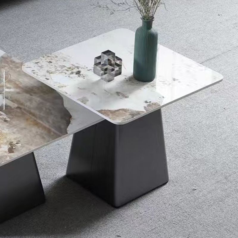 Round Slate Top Cocktail Table with Black Metal Base Contemporary