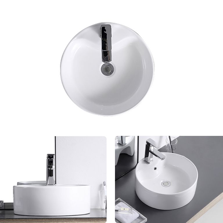 Contemporary Bathroom Sink with Single Faucet Hole Porcelain Round Vessel