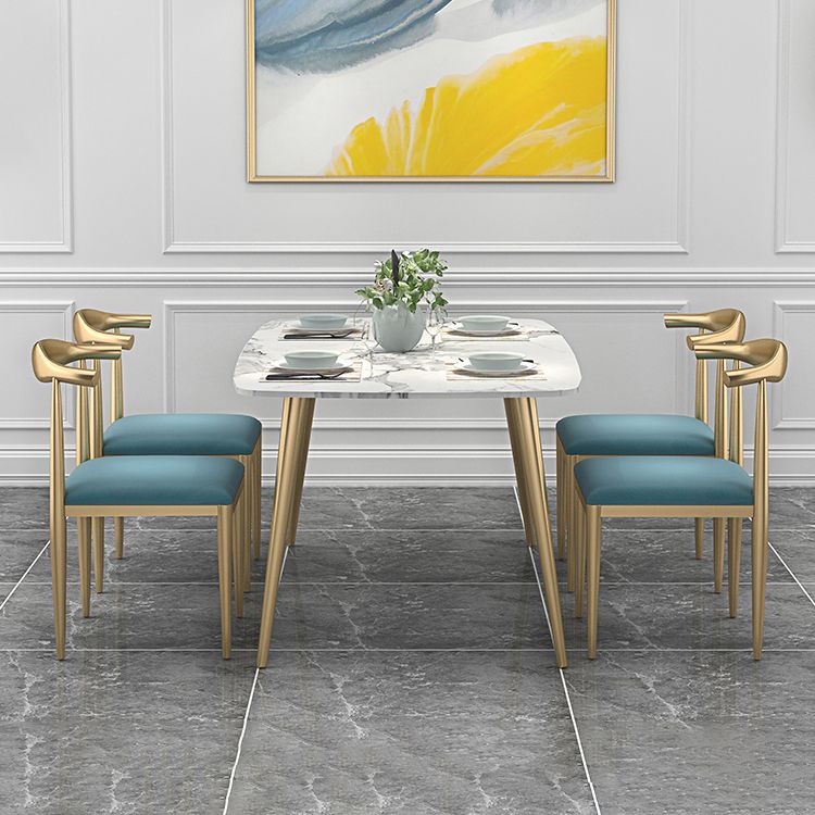 Sintered Stone Scandinavian Dining Room Set with Rectangle Table and Metal Base Dining Set