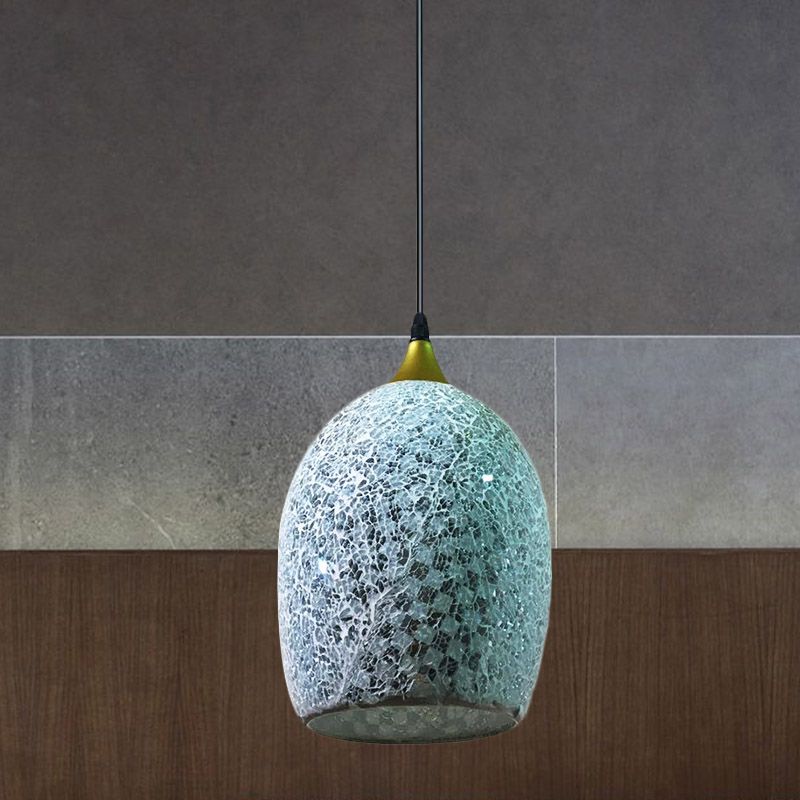 1 Bulb Dining Table Suspension Pendant Tiffany Black Hanging Light Kit with Ovoid Red/Pink/Black Crackle Glass Shade