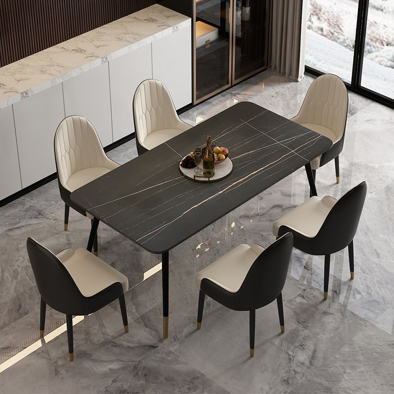 Mesa de comedor rectangular industrial de metal Mesa de comedor de piedra sinterizada con patas de metal