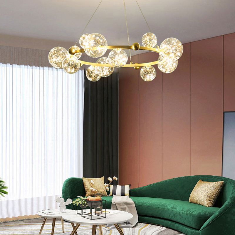 Simple Led Chandelier Light Multi Head Pendant Light with Glass Shade for Living Room