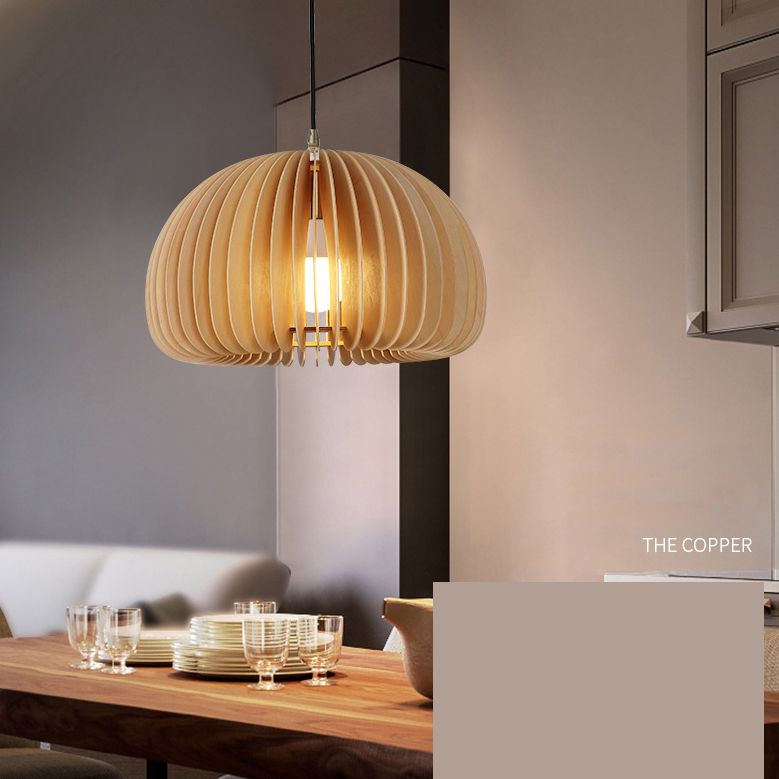 1 Light Pumpkin Hanging Ceiling Lights Creative Modern Wood Pendant for Clothing Store