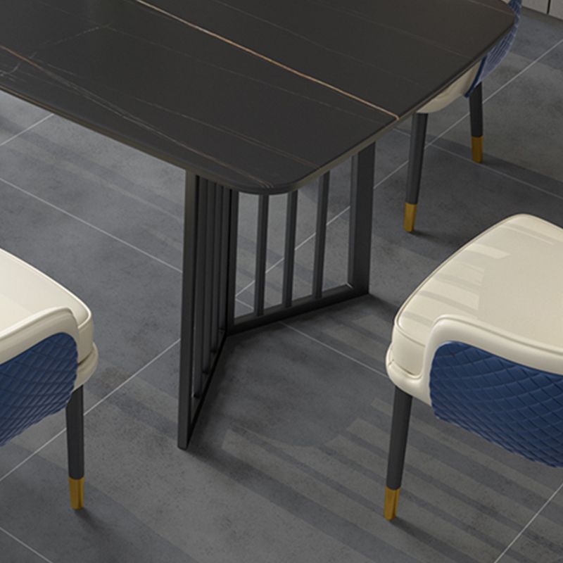 Black Metal Double Pedestal Dining Table Industrial Rectangle Fixed Table