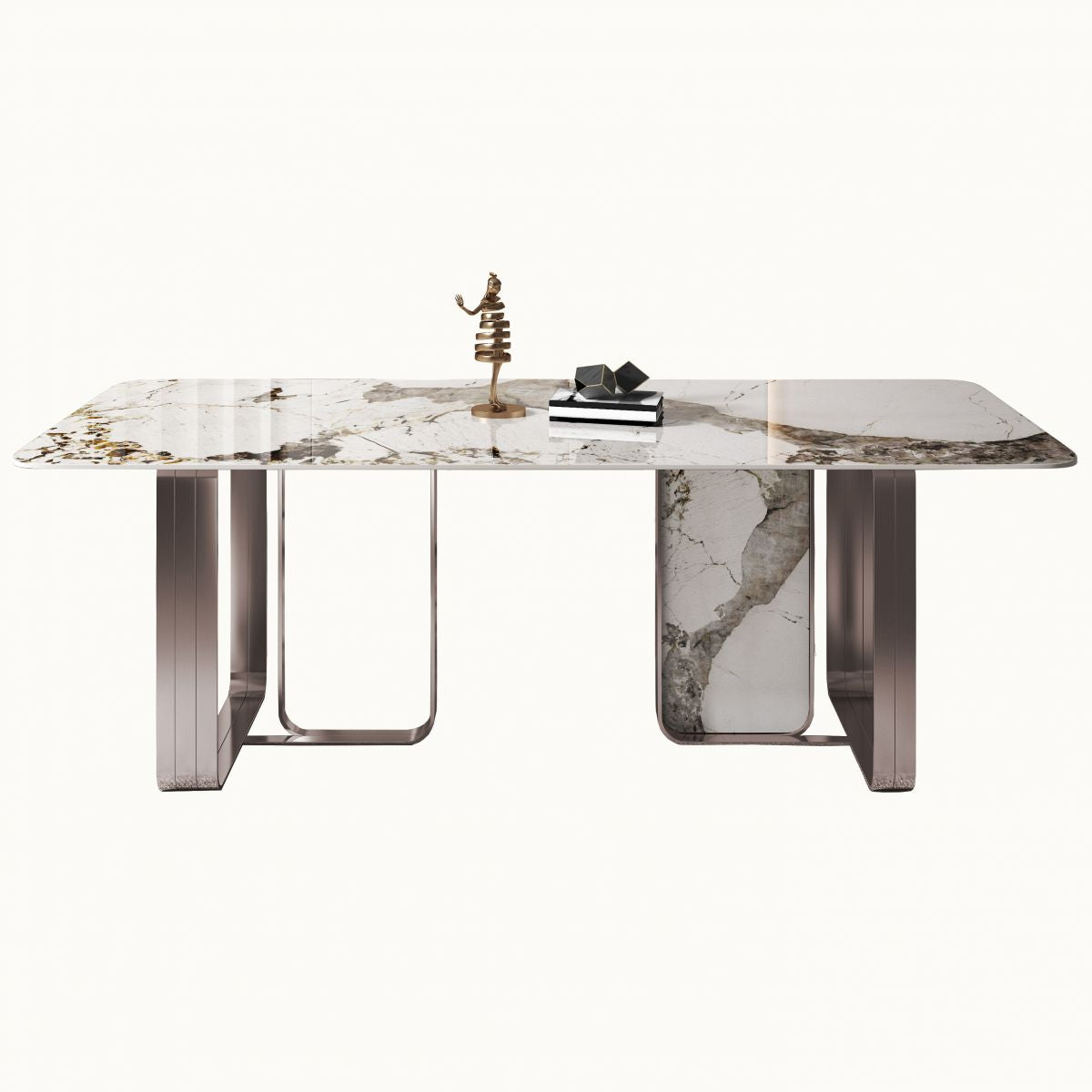 Traditional Luxury Dining Table Sintered Stone Rectangle Dining Table with Rose Gold Frame