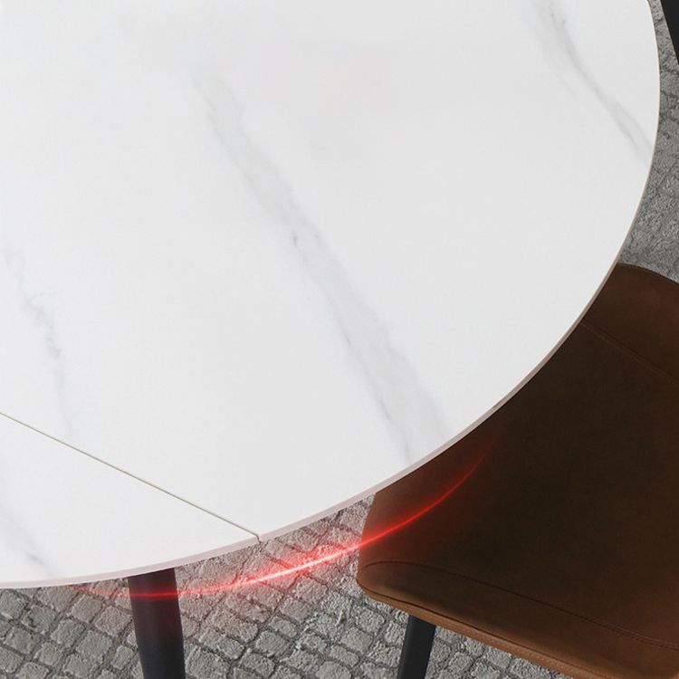 Modern Style Sintered Stone Dining Table White Round Home Table with Black Frame