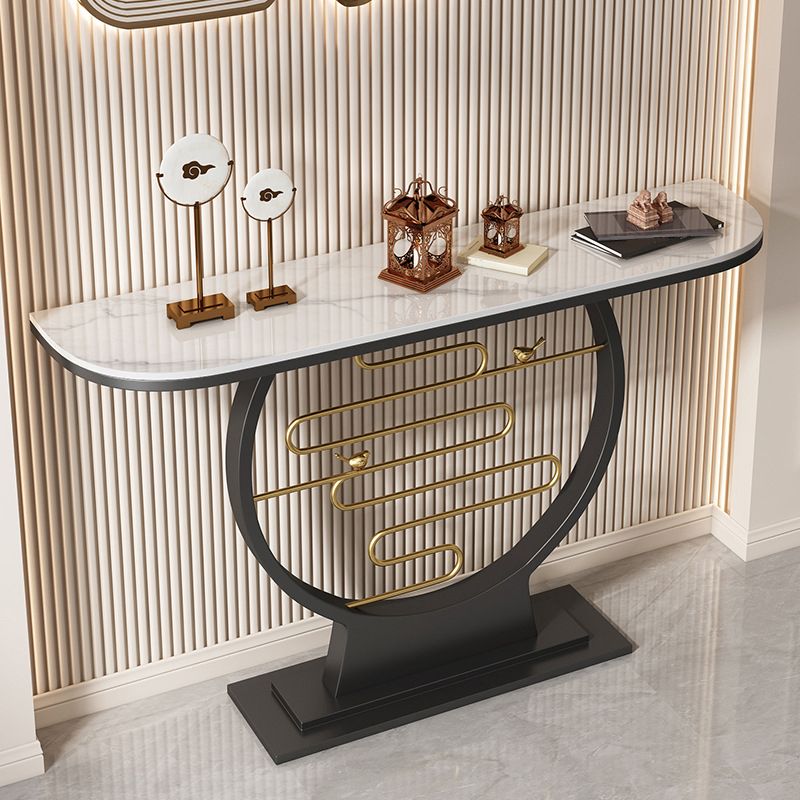 Modern & Contemporary Stone Console Sofa Table Half Moon Iron End Table for Hall